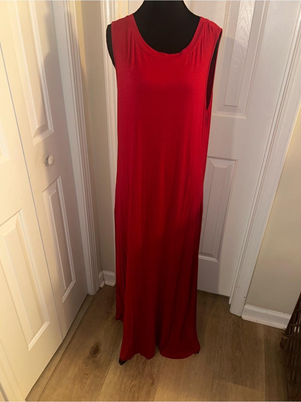 Sleeveless Red Maxi Dress - Women's Flowing Casual Dress